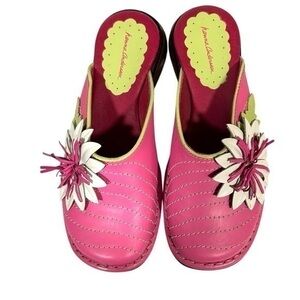 Hanna Andersson Pink White Floral Leather Mules Size 13 (31)